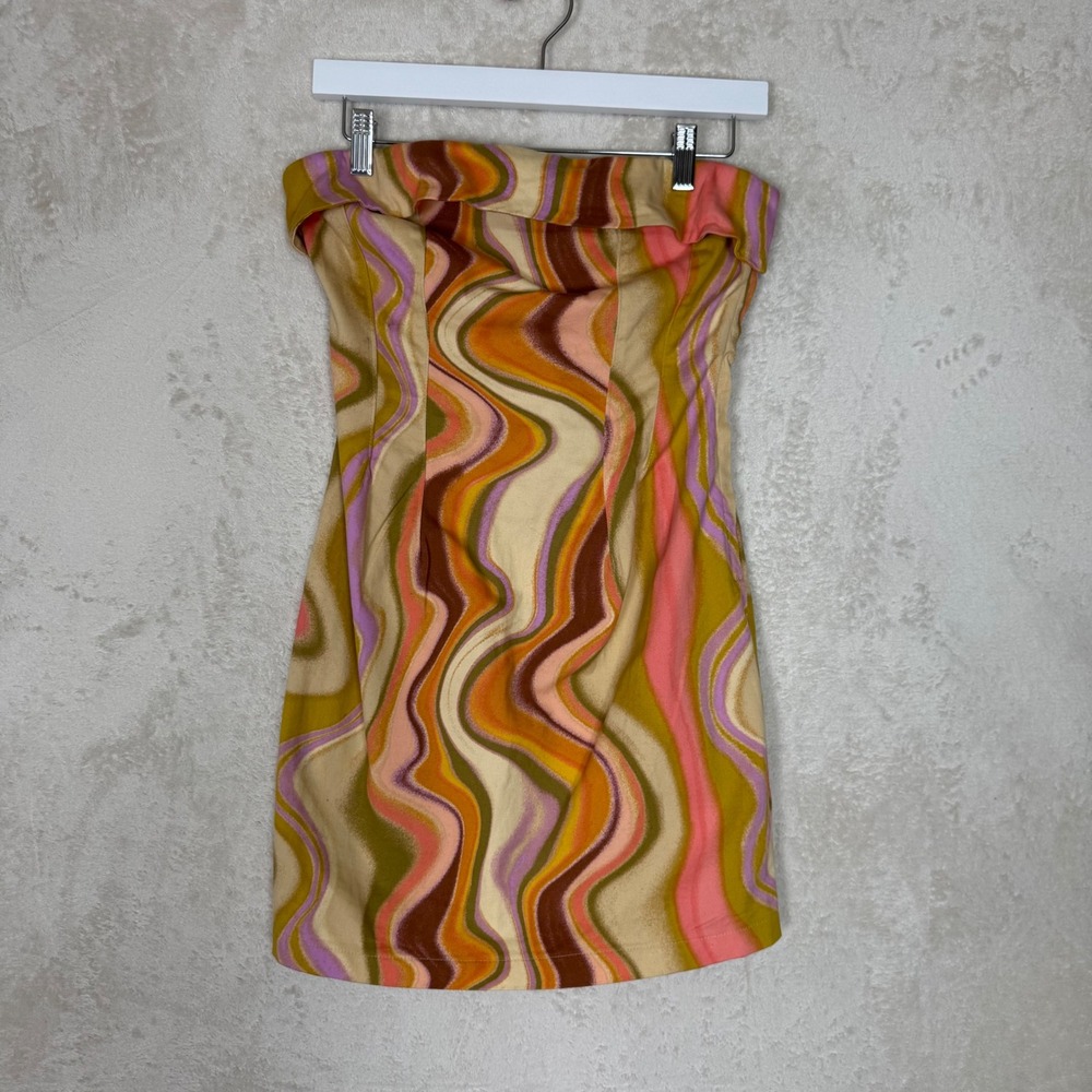 Target Y2K Swirl Print Mini Dress Strapless Retro Psychedelic NWT S